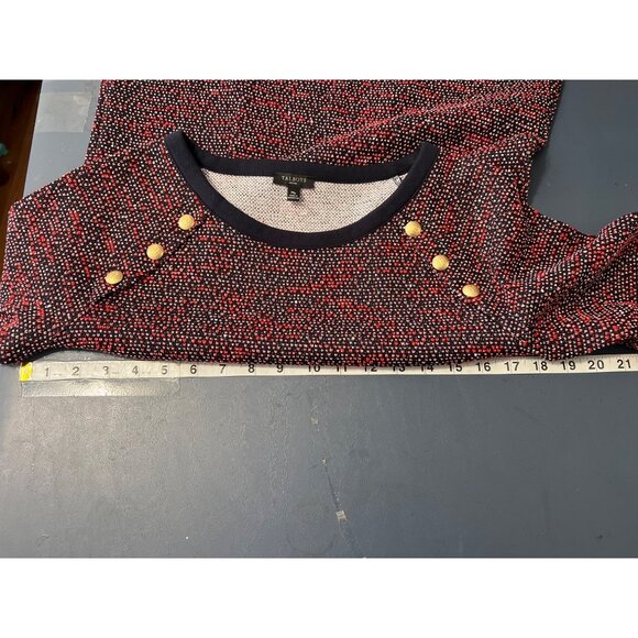 Talbots Petite Knit Dress SZ MP Multi-Color Gold Button Accent & 3/4 Sleeves - Picture 5 of 9